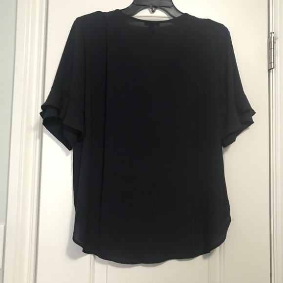 Ann Taylor Navy Flutter Sleeves Blouse with Pleats Size PS - Picture 3 of 9